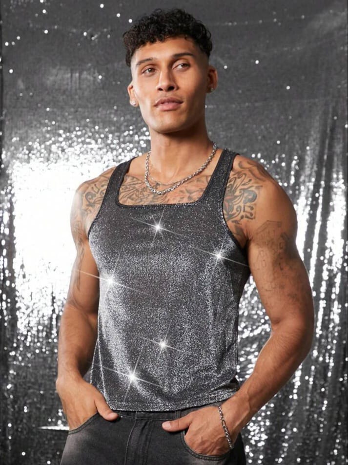 SWAVVY Metallic Lurex Material Skinny Men's Tank Top